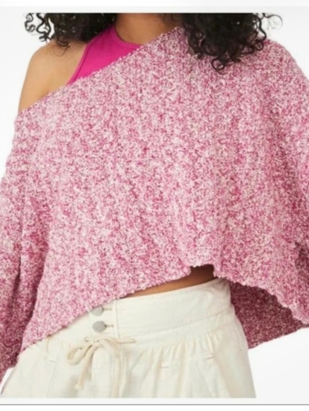 Free People Good Day Magenta Marled Ribbed Knit Sweater Size S Oversized Crop